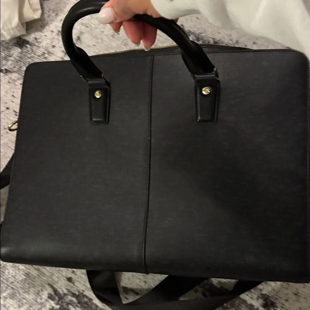 Bostanten Black Leather Briefcase for Men